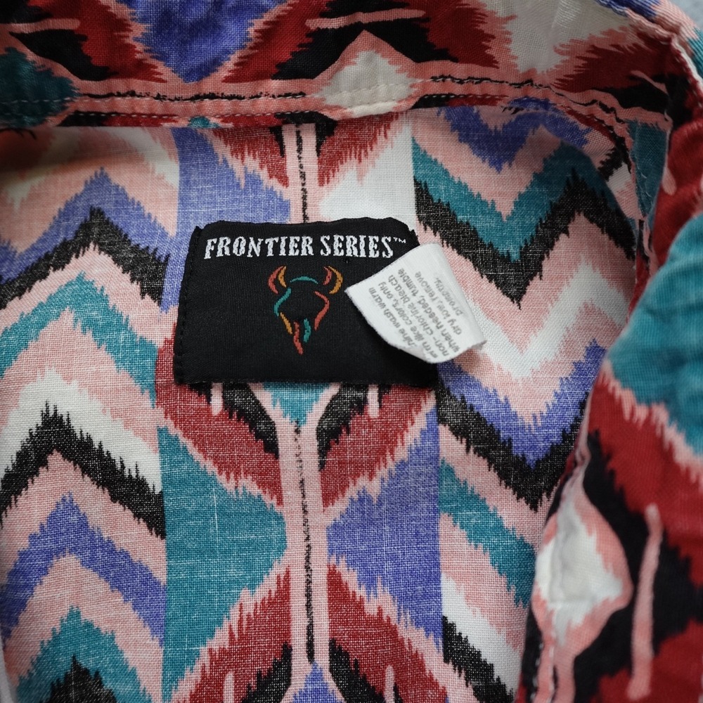 Vntg Frontier Series Western Shirt Mens XL Pink Turquoise Button Cowboy 80s 90s - Picture 3 of 11